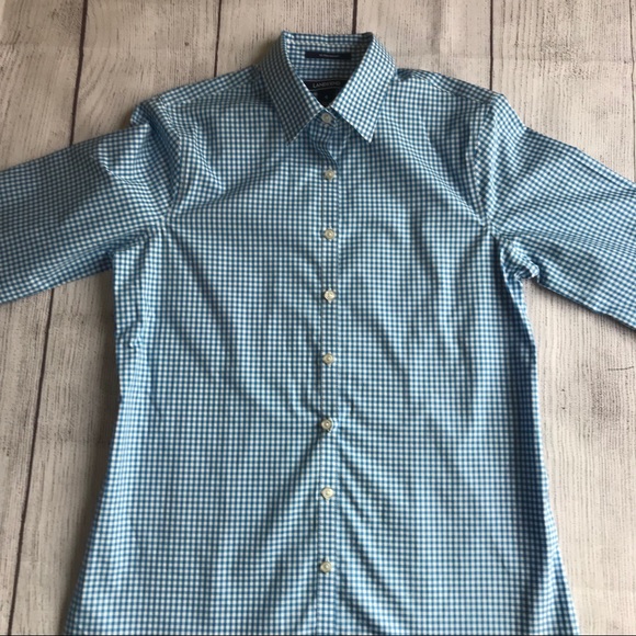 NWT Lands End 3/4 Sleeve Gingham Blouse